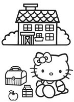 dla dziewczynek do wydruku kolorowanki hello kitty numer 13 - nasz słodki kotek piknikuje przed domkiem